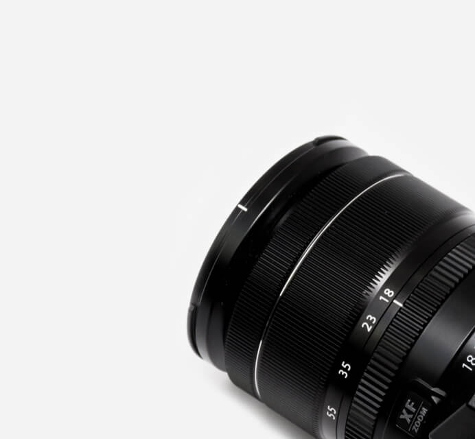 A DSLR camera lens.